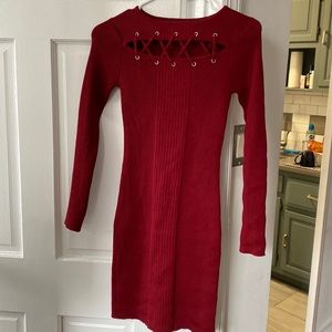 Red mini long sleeve sweater dress size S